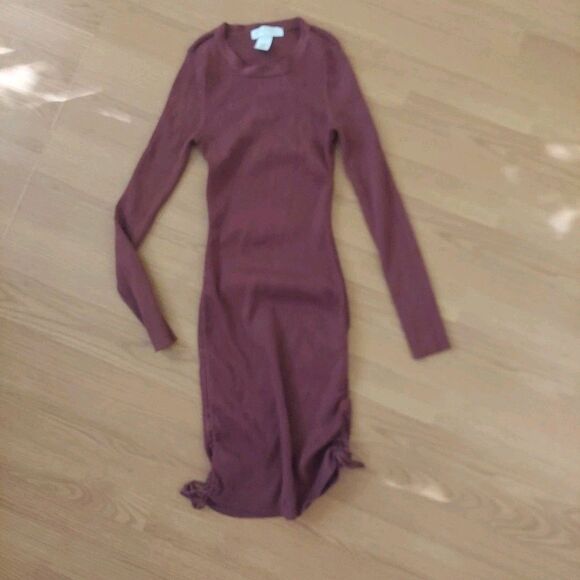 Planet Gold Brown Ribbed Knit Knee Length Bodycon Sweater Dress Sz Large - Picture 1 of 8